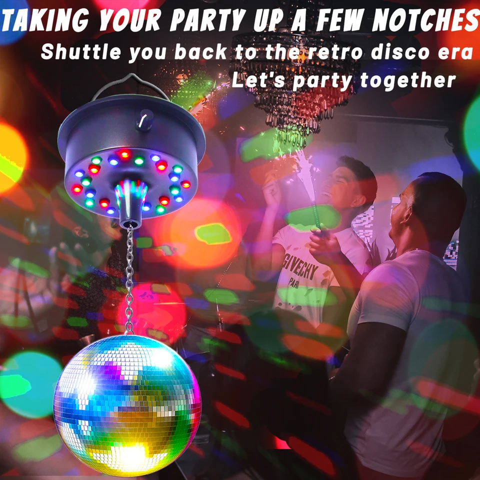 5 RPM - 9 RPM Réglable Miroir Ball Rotatif Moteur Avec 24 RGB LED Lumiere Pour 4 6 8 12 Disco Ball Pour Party Decor Dj Band Bar Night Club Ktv Non Inclus Alimente Par Usbalimente Par Batterie 92093234