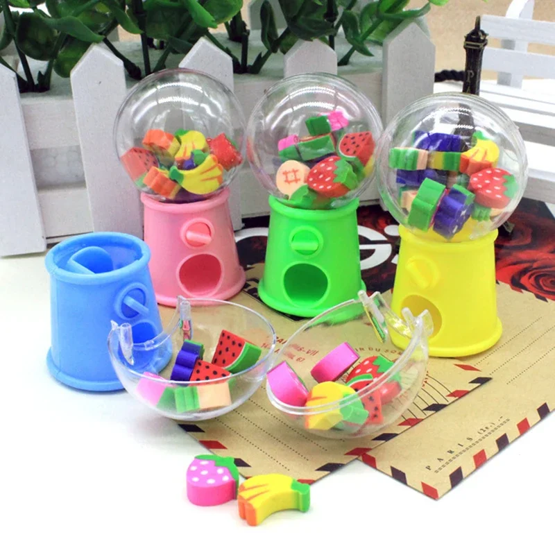 

12pcs Cute Erasers Gashapon Machine Design Mini Rubber Kawaii Stationery School Kid Toy Gift Correction Tool Office Supplies