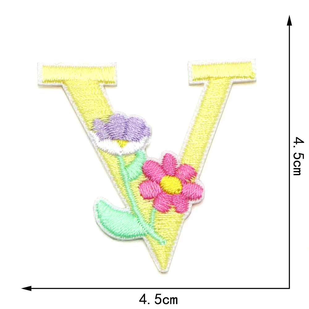 1PC 45MM Blume Gestickte Buchstaben Patch DIY Name Patches Eisen Auf Alphabet Applikationen Nähen Jacke Mäntel Abzeichen – Detail 23