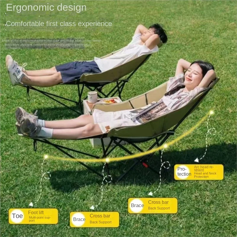 Portable Camping Moon Chair Outdoor Folding Beach Office Nap Leg Rest Lounge