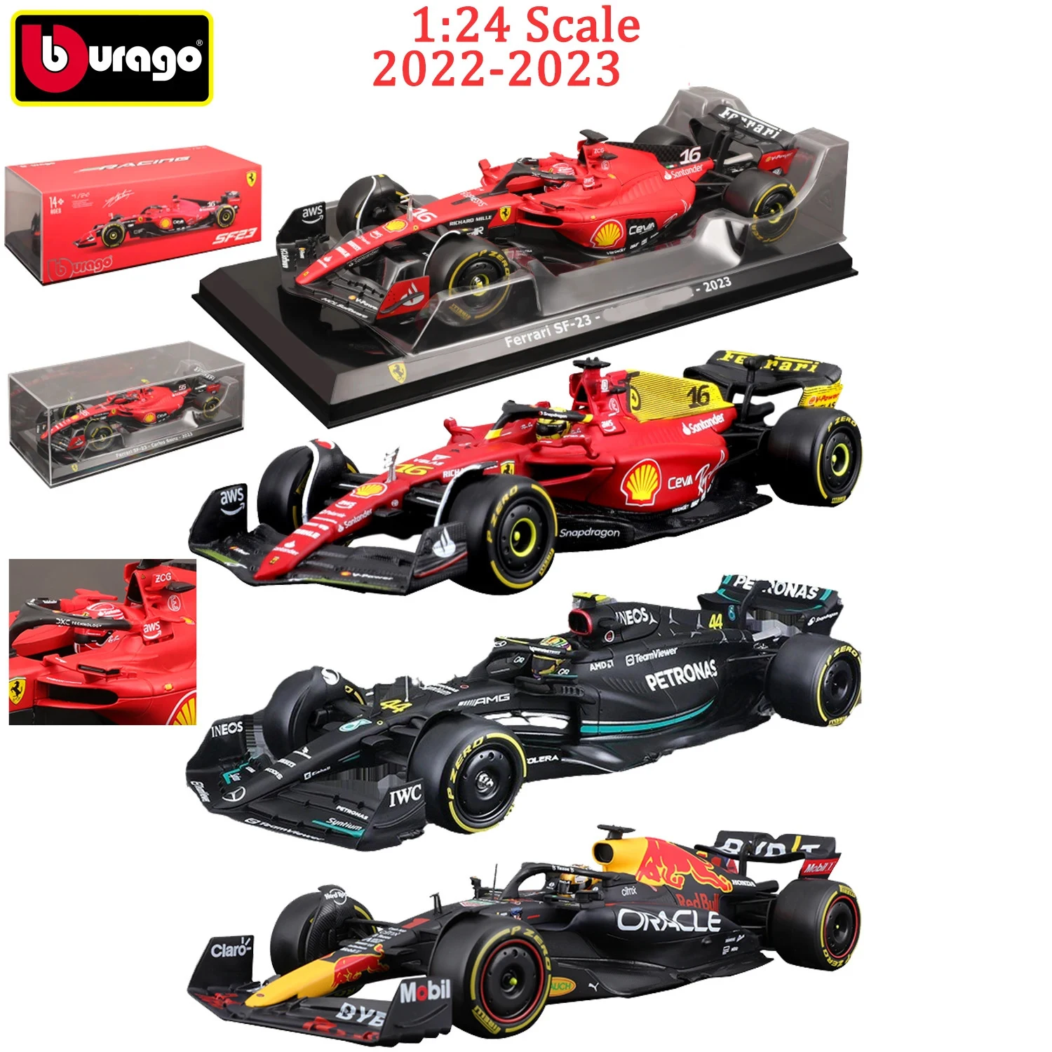 

Модель Bburago 1/24 2022 FERRARI SF23 Mercedes AMG W14, литая модель автомобиля, модель 1, модель автомобиля для взрослых