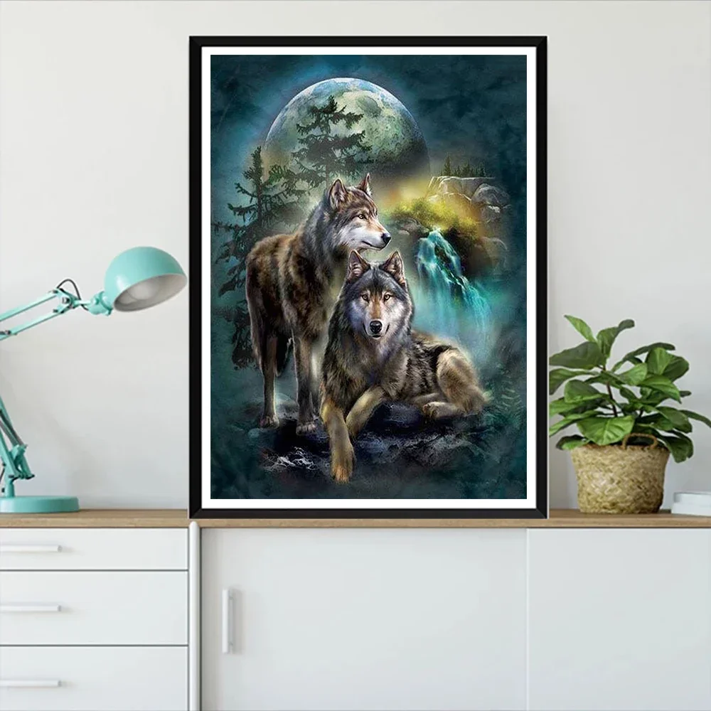 Diamond Painting 5D DIY Wolf Moon Landscape Mosaic Animal Cross Stitch Kit