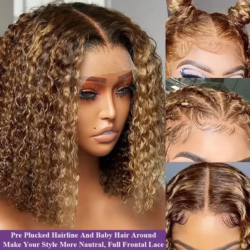 Deep Wave Highlight 13x4 HD Lace Front Bob Wigs Water Wave Human Hair Lace Frontal Wig 10-16 Inch 4/27 Color Preplucked Hair Bob