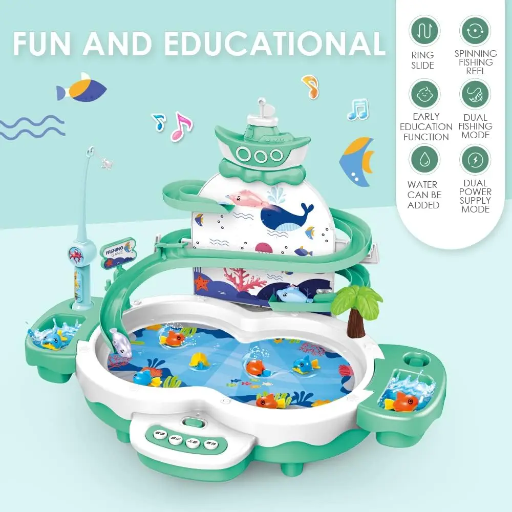 Baby Toddler Toys 3 in1 Fishing Game  34 PCS ,Can Add Water,amzing Dolphine Flying  Fish Toys for Kids 2