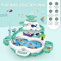 Baby Toddler Toys 3 in1 Fishing Game  34 PCS ,Can Add Water,amzing Dolphine Flying  Fish Toys for Kids 2