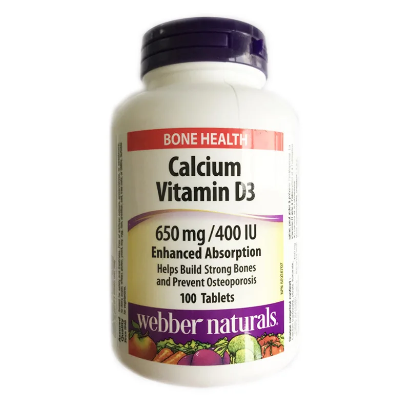 

Webber Naturals Calcium Vitamin D3 650 mg/ 400 IU Helps Build Strong Bones And Prevent Osteoporosis 100 Tablets