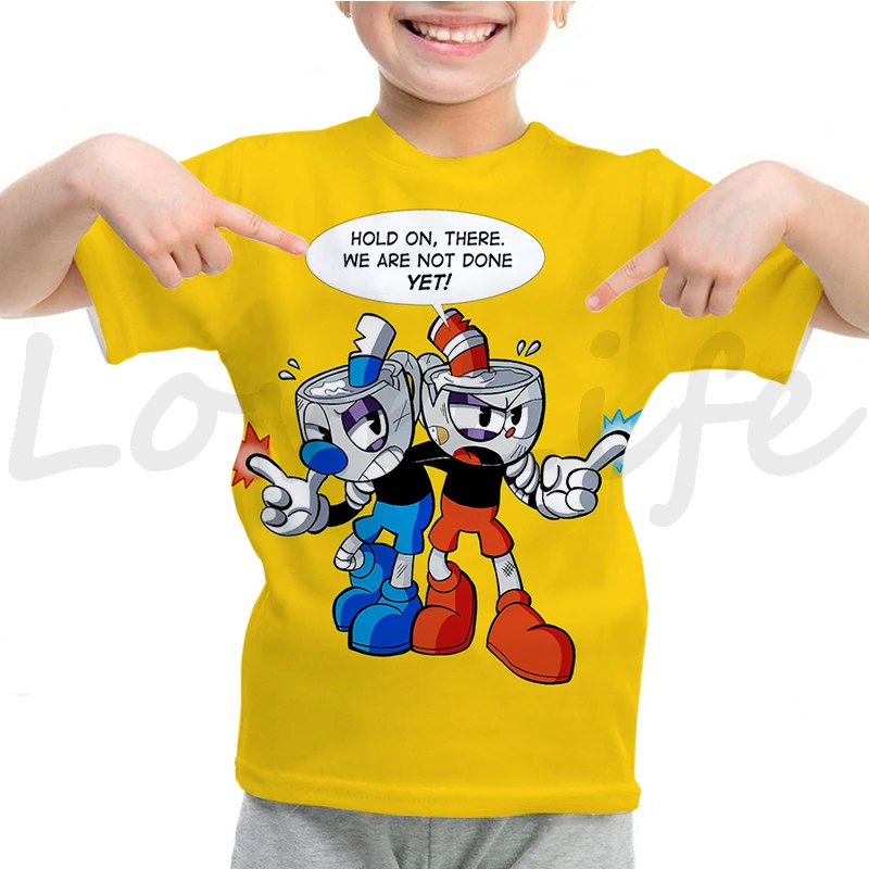 thumbnail image 1 of 2022 Camiseta para niños, camiseta de dibujos animados de Cuphead, camisetas de manga corta de anime de verano para niños y niñas, camiseta divertida de CUPHEAD, camiseta, 1 of 5
