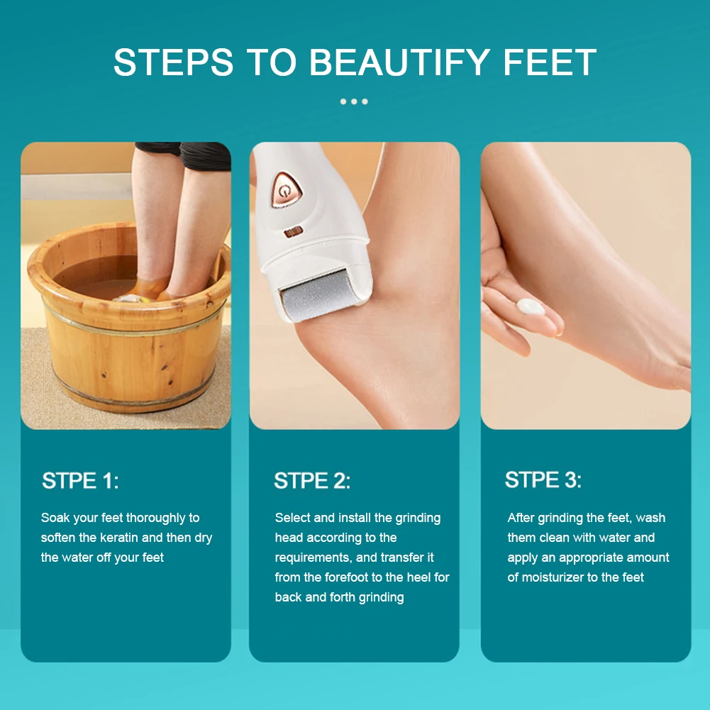 Electric Pedicure Foot File,3pcs Heads Electric Foot Callus Remover Tool Heels Hard Skin Foot File Grinder Sander,Exfoliator 5