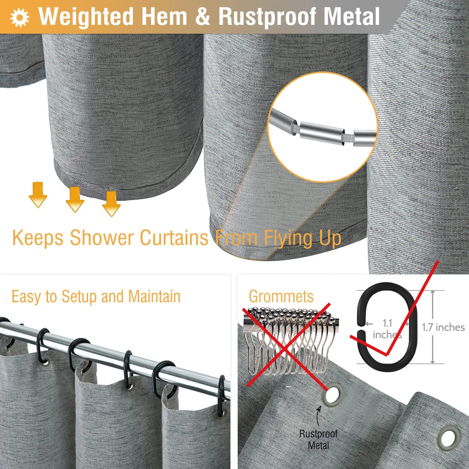 K Water shower curtain elegant thicken grey imitation linen polyester curtains waterproof for bathroom with hooks Japanese 220cm shower curtains