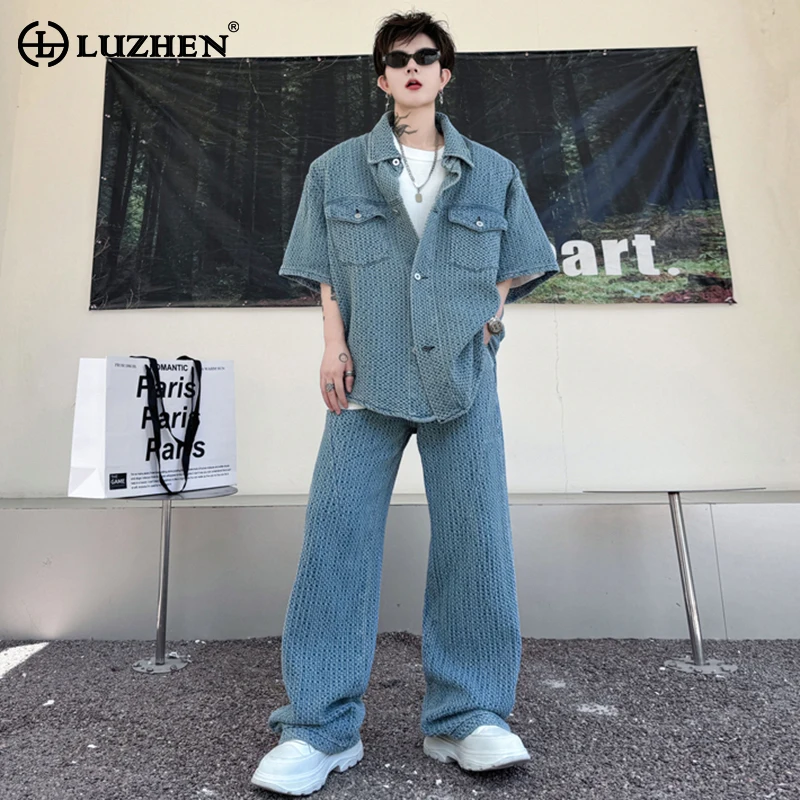 

LUZHEN Checked Pattern Splicing Design Fashion Jackets Two-piece Sets Personality Trendy Handsome Men's Straight Pants LZ3239