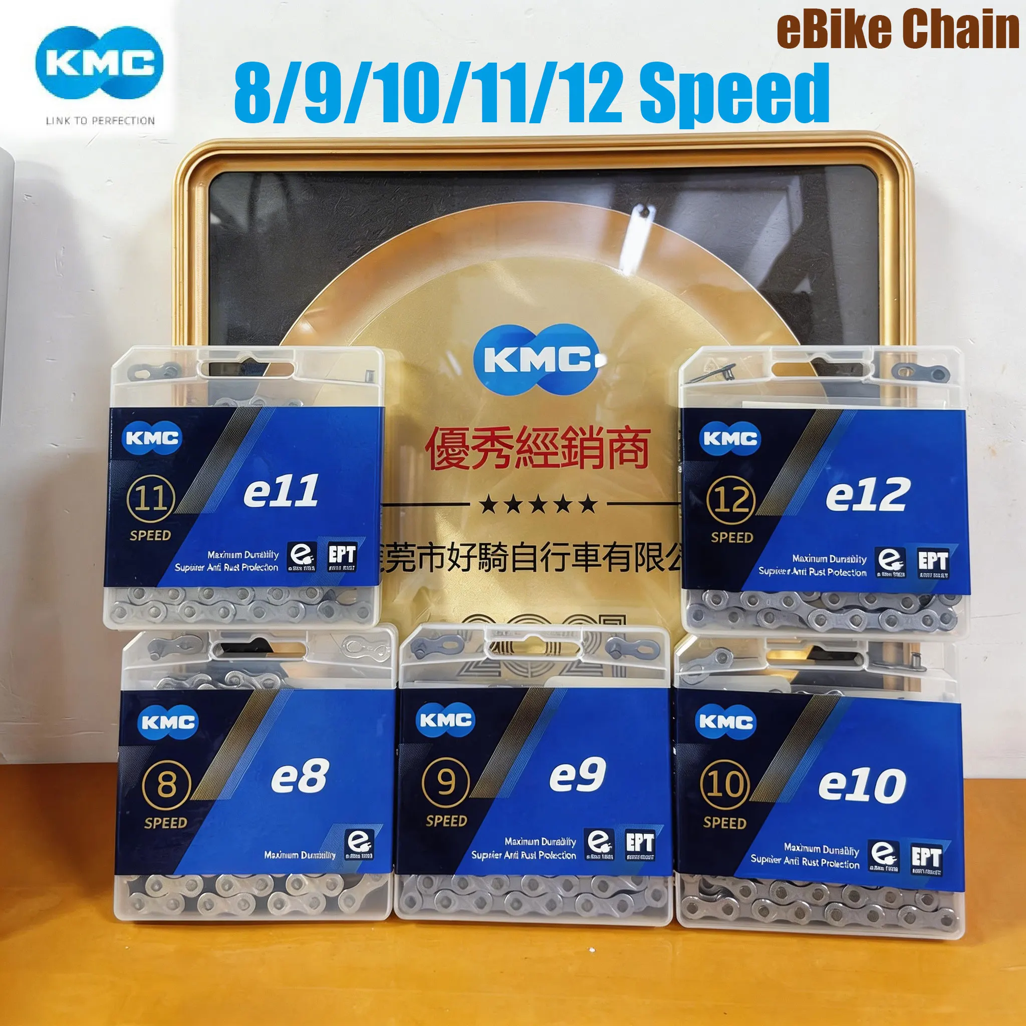 Catena KMC per eBike e8 e9 e10 e11 e12, Catene per Biciclette Elettriche 8 9 10 11 12 Velocità EPT Antiruggine, 136 Maglie per E-Bike Bosch
