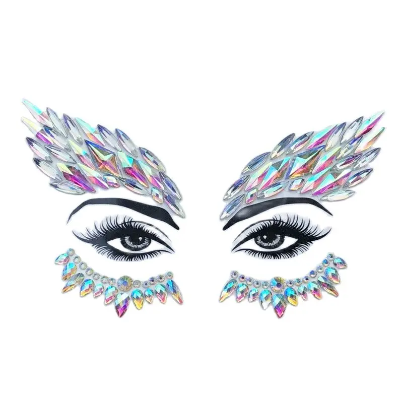 Chicque Rhinestone Face Jewels Mermaid Face Gems Glitter Crystal Eyes Face  Stickers Stone Rave Party Festival Sticker Jewels for Women and Girls 2PCS