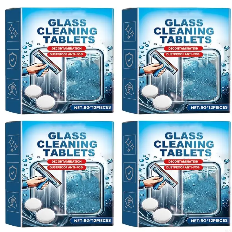 94PC Effervescent Glass Cleaning Tablets Stain Oil Remover 12Pcs/Box Easy to Use Formula