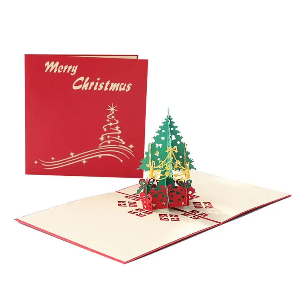 Foldable Christmas Tree Greeting Card Wishing Handmade 3D Pop UP Gift Card Elegant Paper Message Card Christmas Decorations