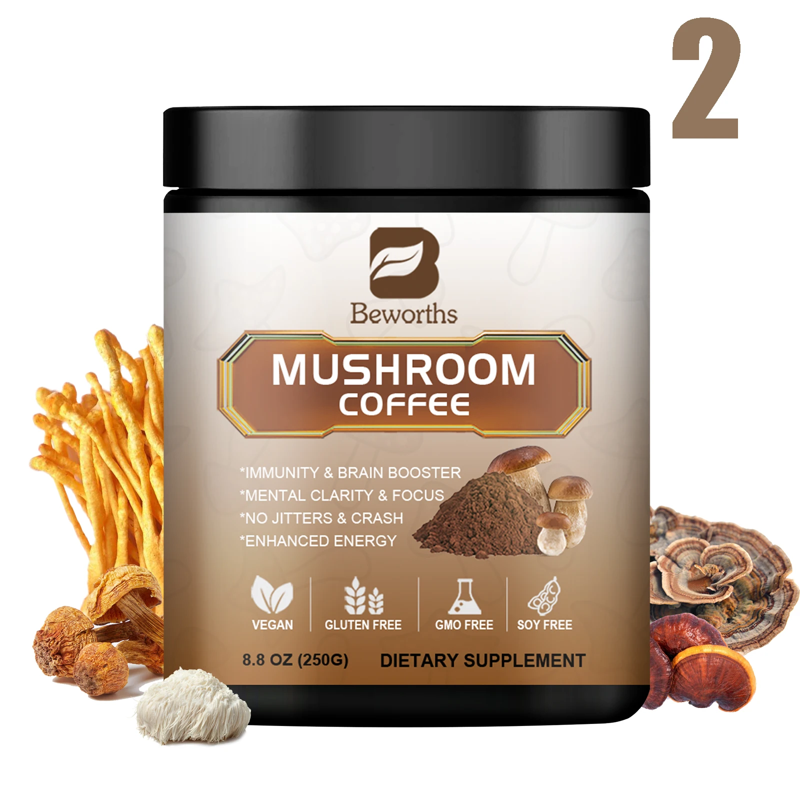 thumbnail image 1 of Café de hongos ultraconcentrado BWEORTHS Mezcla de hongos reishi y melena de león que refuerzan la inmunidad y la concentración Mejoran la salud y la memoria, 1 of 5