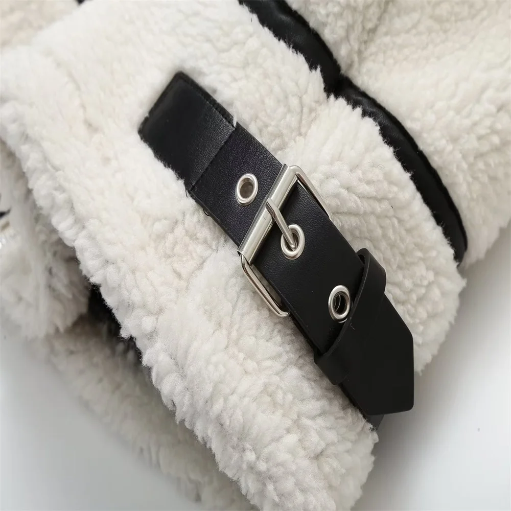 PB&ZA 2023 Autumn New Women's Wear European and American Style Casual Fur One Piece Lamb Wool Contrast Color Plush Warm Jacket C 6