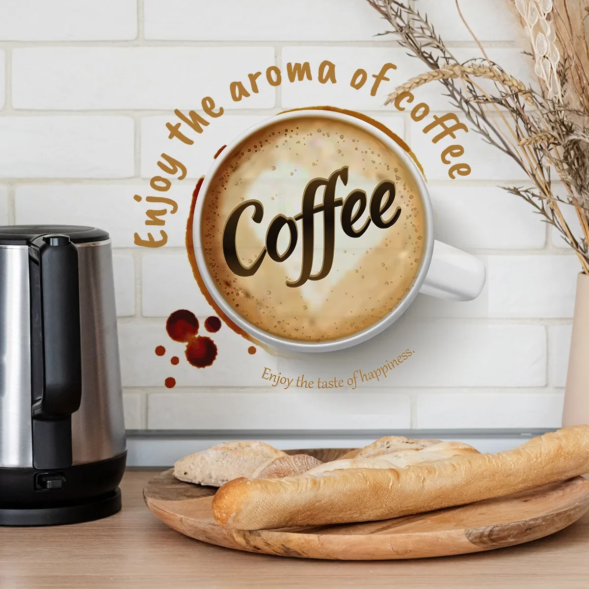 Personalized Creative Coffee Cup Cafe Background Landscaping Decorative Wall Stickers Self-adhesive Wall Stickers