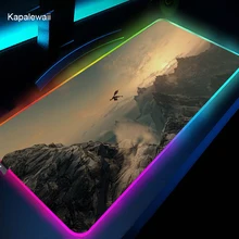 O mais velho scrolls v skyrim rgb jogo grande mouse pad gamer led computador mousepad com backlight tapete para teclado tapete de mesa