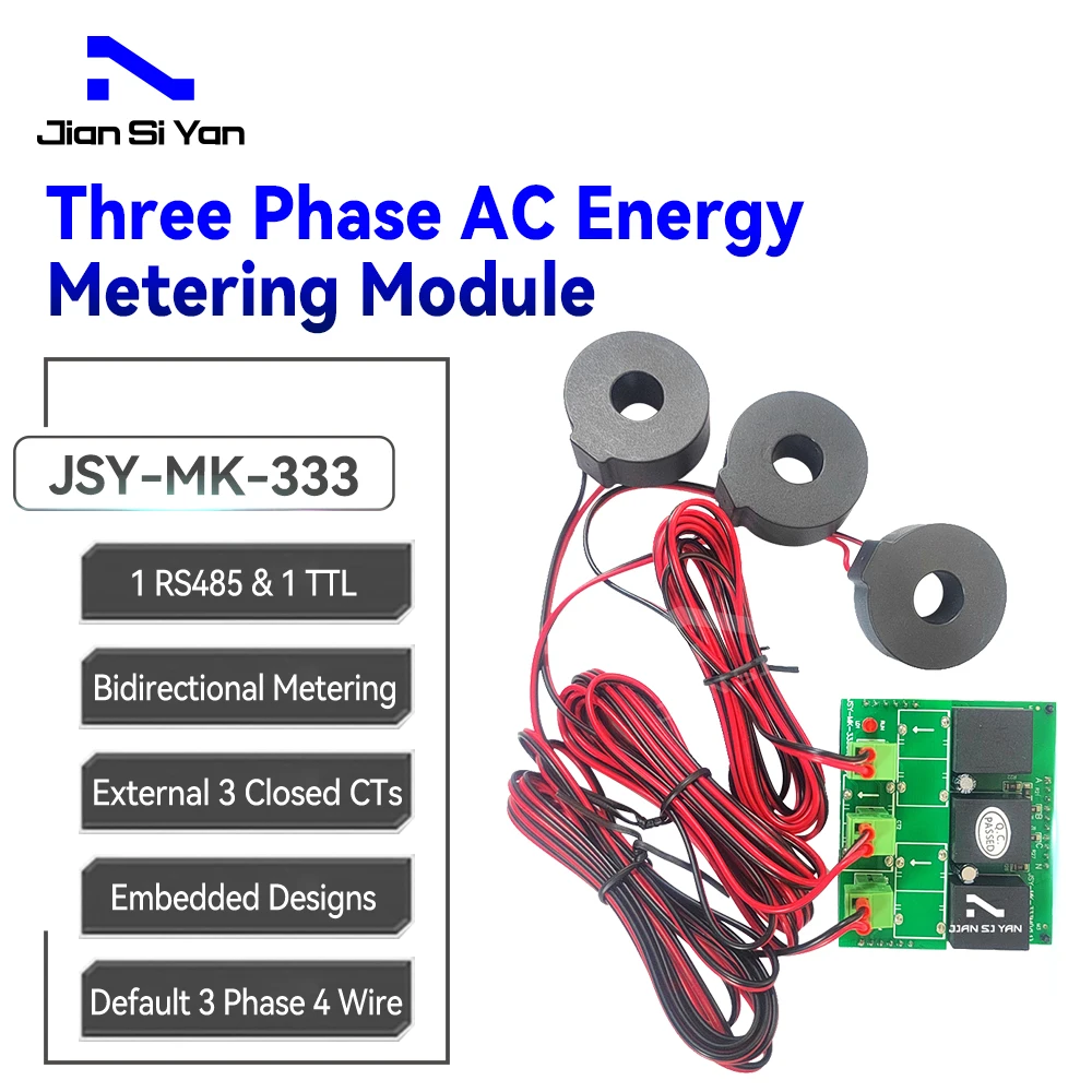 JSY-MK-333 80A 3 fasi 4 fili tensione di corrente bidirezionale modulo misuratore di energia elettrica a due canali RS485 TTL 12mm CTs chiuso