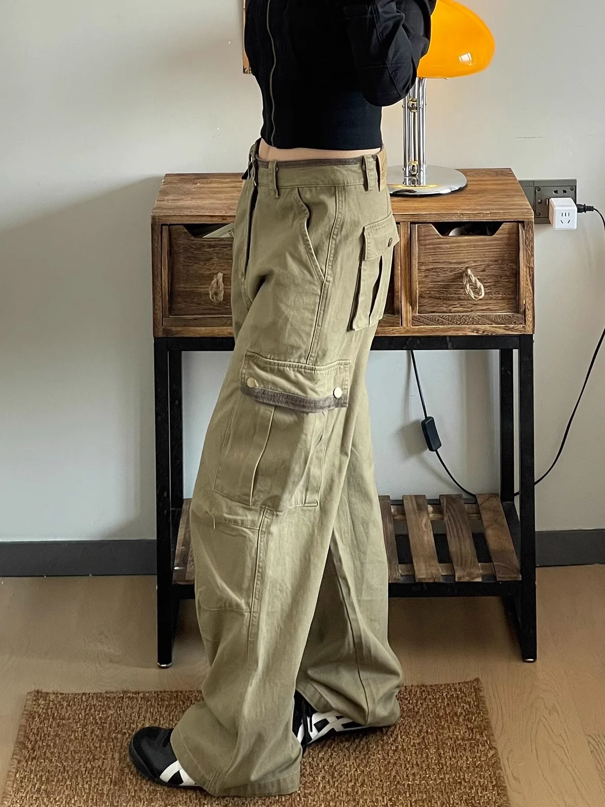 American Retro Workwear Denim Pants Women's High Waist Wide Leg Loose Straight Cut Trousers Spring Autumn New Sle Multi ket