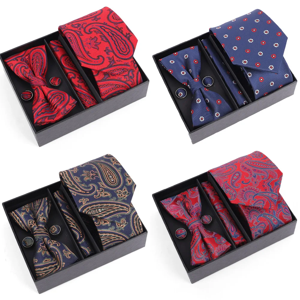 

Мужской галстук из четырех предметов, Новый Модный деловой комплект из четырех предметов, мужской галстук в подарочной коробке, официальная одежда