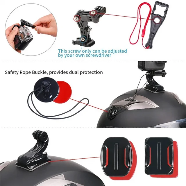 Kit de montage de casque de moto pour caméra d'action Insta360 X4 X3 Gopro 12 11 10 9 Dji Osmo, support de caméra de sport intégral sécurisé 4