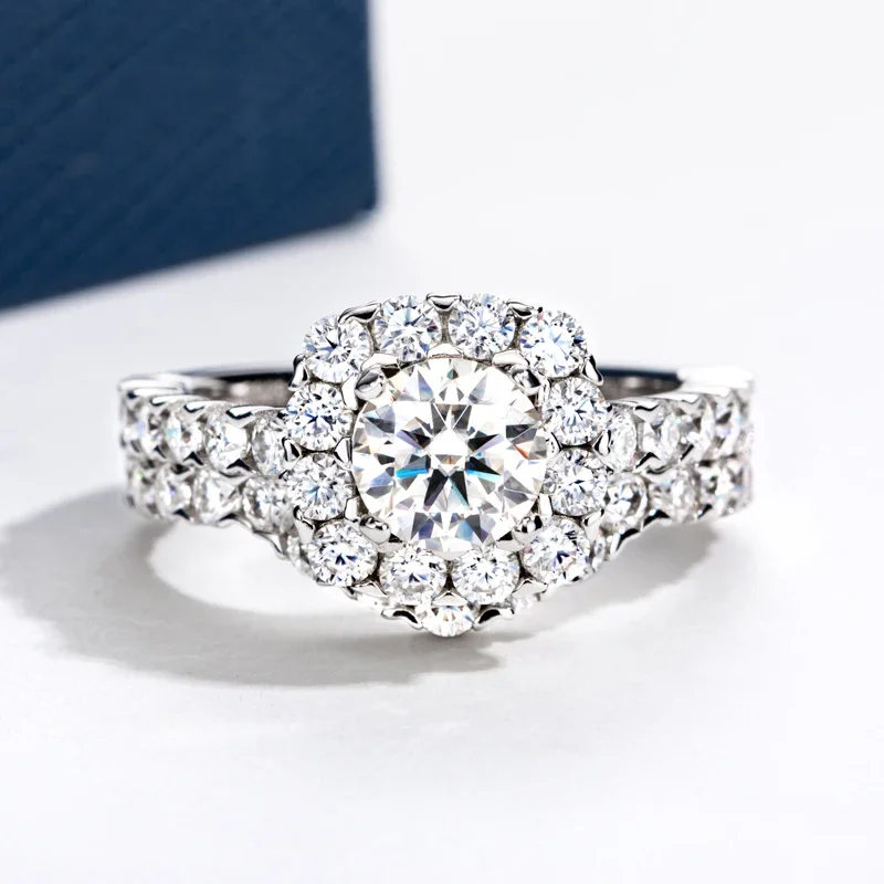 All Moissanite S925 Silver Wedding Ring Sets for Women Main Stone 1.0ct Round Cut D Color GRA Certificate