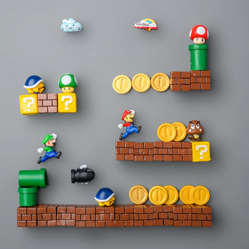 Imanes 3D de Super Ma Bros DIY para decoración conjunto de pegatinas de pared de tortuga y Seta, regalo de colección para el hogar| AliExpress