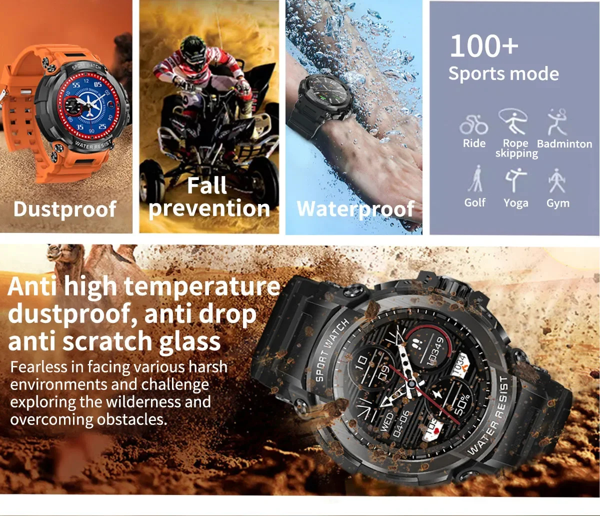2023 New Durable Military Smart Watch For Xiaomi Android Ios Sports Ftiness  Watch 600mAh Battery Bluetooth Call Men Smart Watch