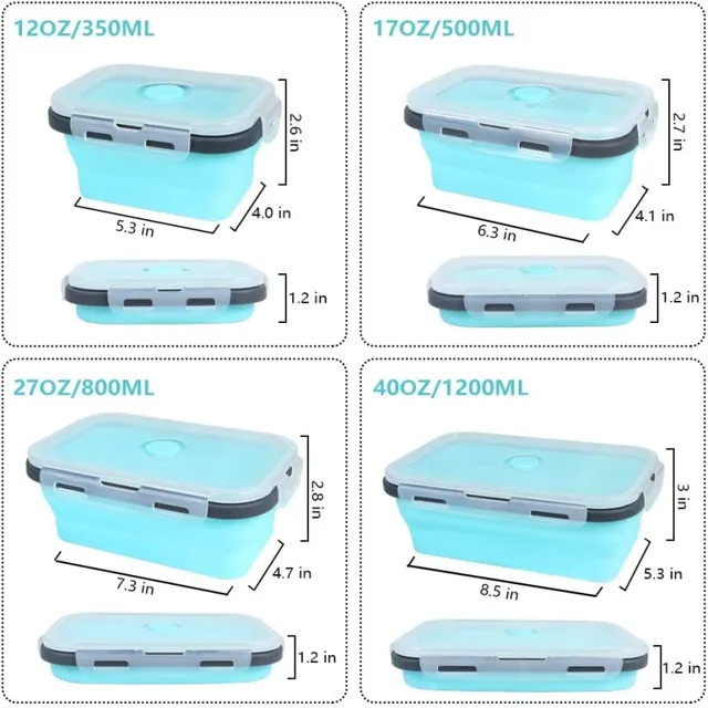 Boîte à déjeuner rectangulaire en Silicone de haute qualité, boîte à Bento pliable, récipient alimentaire pliable Portable, bol de stockage des aliments, 4 pièces/ensemble 5