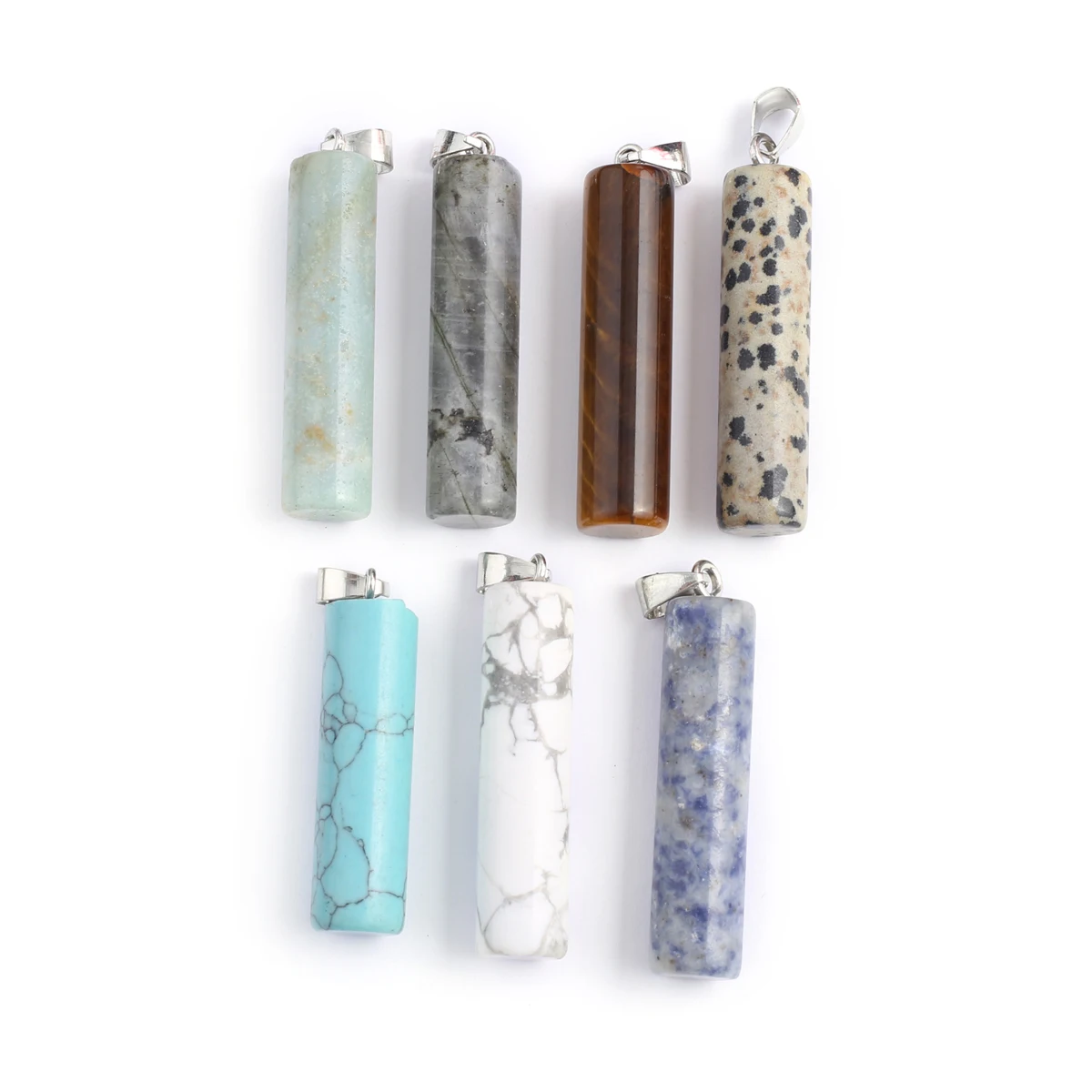 10PCS Natural Stone Sodalite Flash Labradorite Amazonite Random Color Cylindrical Pendant DIY Making Necklace Accessories Gift