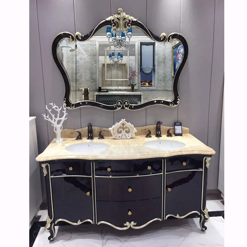 

New American simple European bathroom cabinet oak face double basin combination bathroom light luxury bathroom cabinet