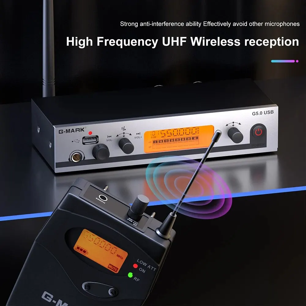 Wireless In Ear Monitor G-MARK G5.0USB UHF Stage Return Frequency Selectable for Singer Guitar Studio DJ