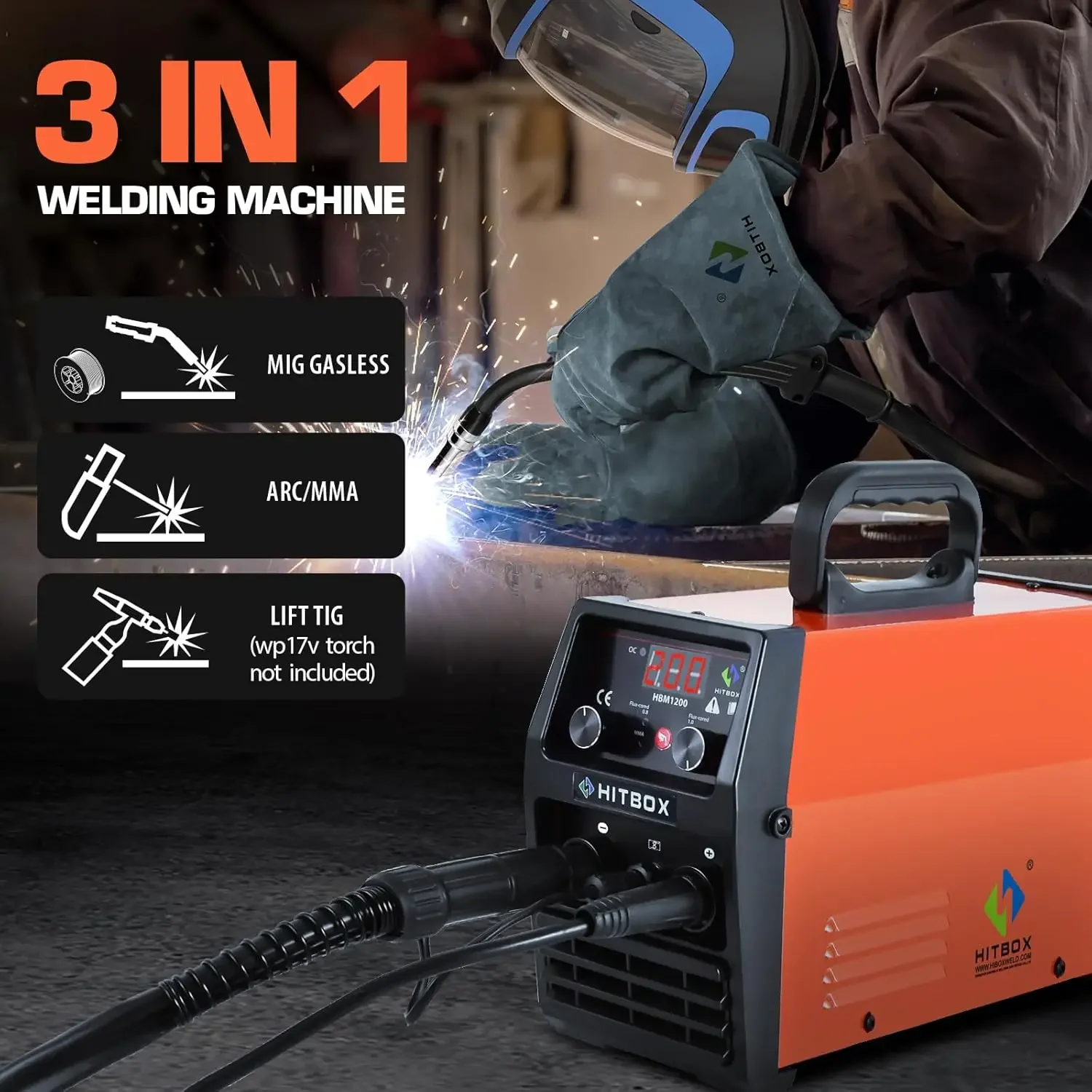 140A MIG Welder Gasless, 110V/220V Dual Voltage Flux Core Welder Flux MIG/Lift TIG/Stick 3 In 1 Synergy MIG Welding Machine 3