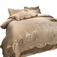 Ensemble de draps de lit de Style européen, ensemble de quatre pièces 100 coton, housse de couette en soie glacée atmosphérique haut de gamme, literie en pur coton 5