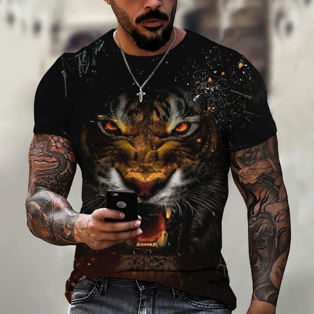 Tiger Fighting Animal Beast Fierce Lion/leopard Print 3D T-shirt