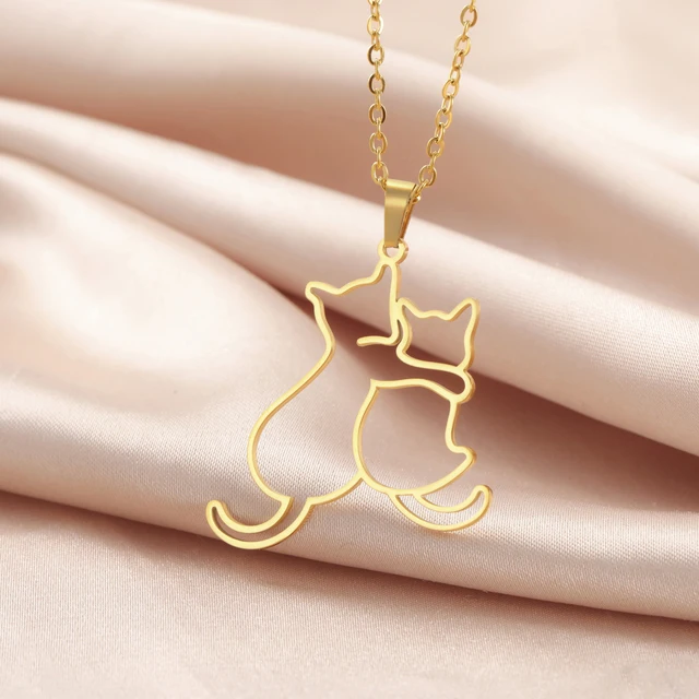 Cazador Cute Hugging Cats Kitten Necklace for Women Stainless Steel Animal Dog Pet Pendant Necklaces Jewelry Gift 2024 Trend 1