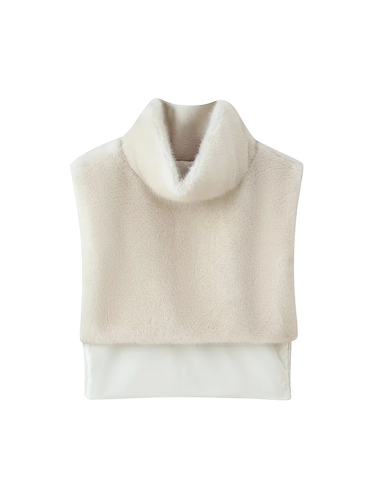 Casual Women Solid Faux Fur Vest Fashion Leisure Sleeveless High Collar Loose Waistcoat New Chic Lady Highstreet Elegant Vests