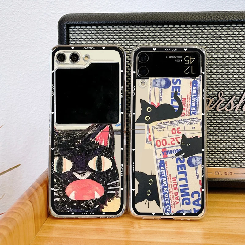 INS Korea Cute Doodle Angry Cat Clear Hard Folding Phone Case