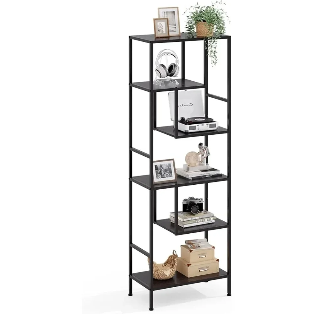 

Bookshelf, 5 Tier Wood and Metal Book Shelf, 68 Inches Display Tall Bookcase for Living Room Bedroom Home Office