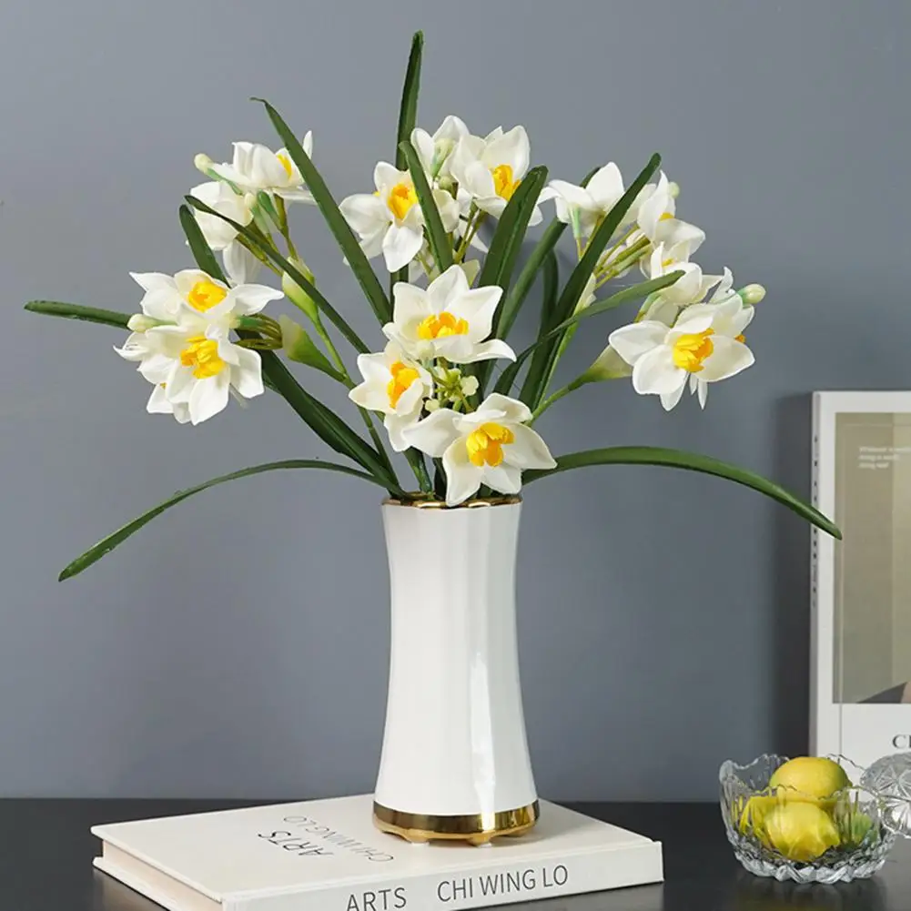 

1pc Artificial Narcissus Flower Bouquet Non-withering Realistic DIY Plastic Table Decoration Fake Flower Branch Plant Home Decor