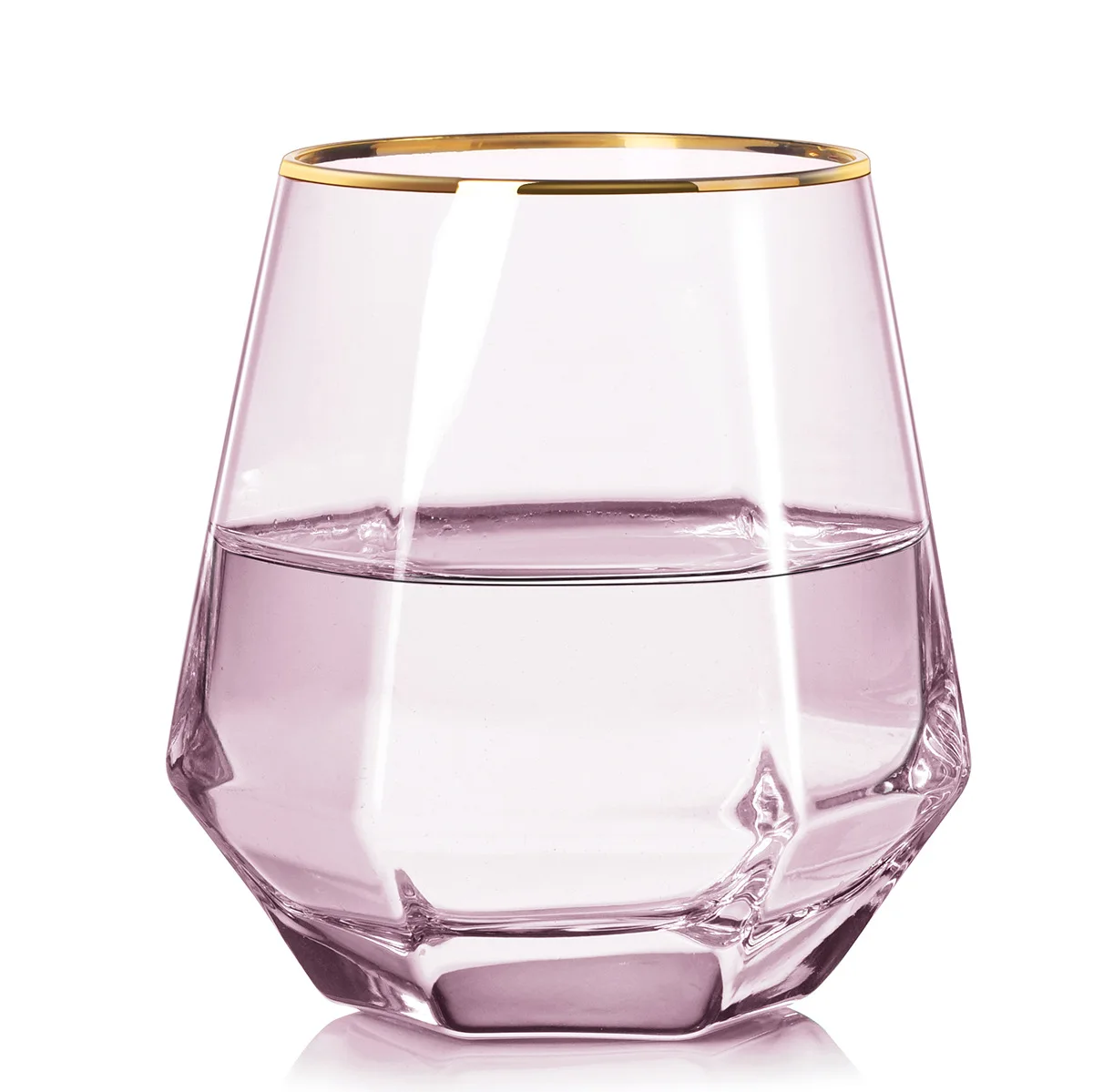 Diamond Shape Whiskey Glass Cup, Tumblers Water Glasses, Tumbler Cups with Gold Rim, Nordic Style, Factory , 280ml, 1 P