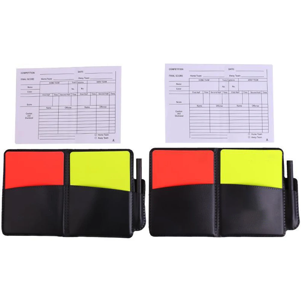 1 Set Of Red And Yellow Card Kit Football Referee Tools Leather Bag Pencil Paper 12x18 Cm Leather Material Football Accessories canada original fox 40 fingergrip caul cmg referee whistle football basketbal fox40 pealess whistle style 8500