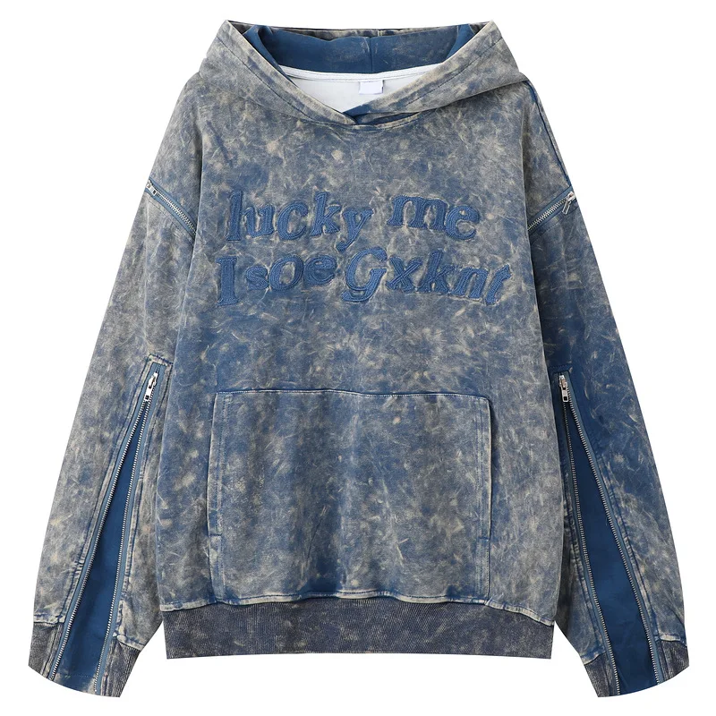 

Модные Винтажные толстовки большого размера в стиле хип-хоп, Свитшот в стиле ретро Хай-стрит с вышивкой, свободные топы Y2K со съемным рукавом