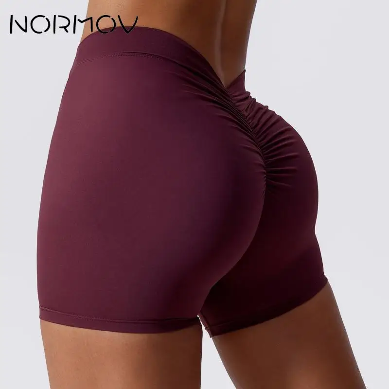 

NORMOV V-Waist Fitness Shorts Highly Elastic Gym Shorts Peach Buttocks Tights Women Push Up Yoga Shorts Booty Scrunch Shorts