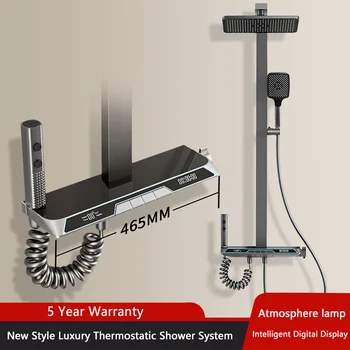 ชุดฝักบัวอาบน้ำระบบดิจิทัลอัจฉริยะในห้องน้ำสุดหรูชุดฝักบัวแบบปุ่มเปียโนสีเทาทั้งชุดฝักบัวแบบเทอร์โมสตัท 1
