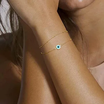 Lucky Blue Evil Eye Bracelets For Women Men Gold Color Double Layer Adjustable Chains Bracelet Couple Wedding Jewelry pulseras 1