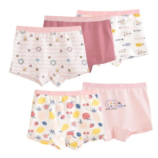 5pcs/lot Princess Underwear for Big Kids Girls Fashion Children s Cartoon Pink Boxers Toddler Apple Print Shorts 4 To 14 Years