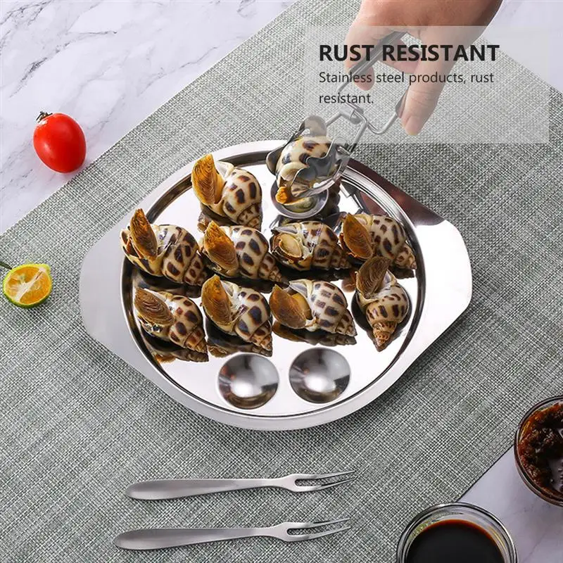 High-Grade Stainless Steel Field Snail Plate Snail Dish Plate 12 Holes Conch Dinner Barbecue Dish For Cooking