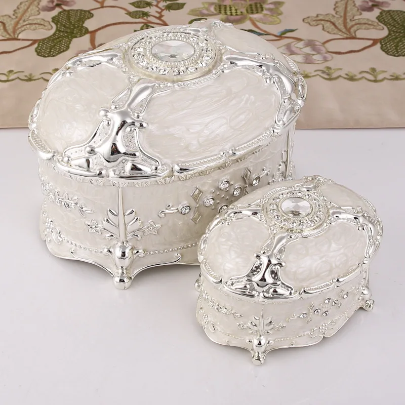 

Zinc alloy European creative vintage gemstone jewelry storage box high-end exquisite oval home desktop jewelry box